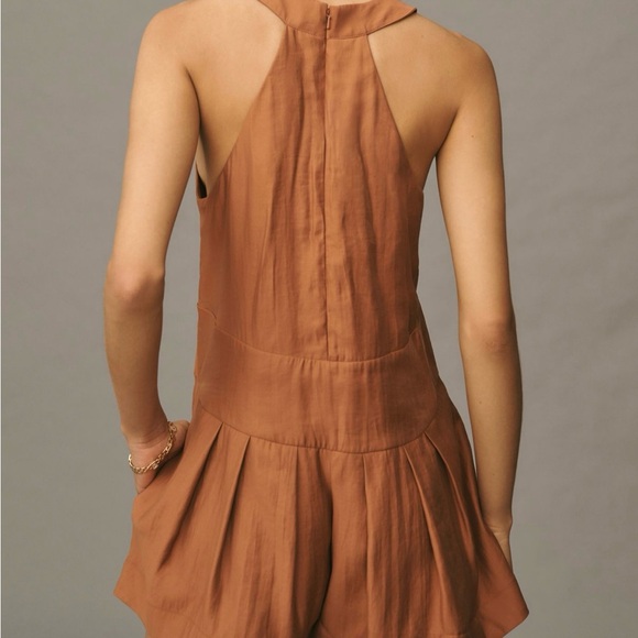 Brown and Red Pleated Jumpsuit with Plunge Neckline - Picture 3 of 7